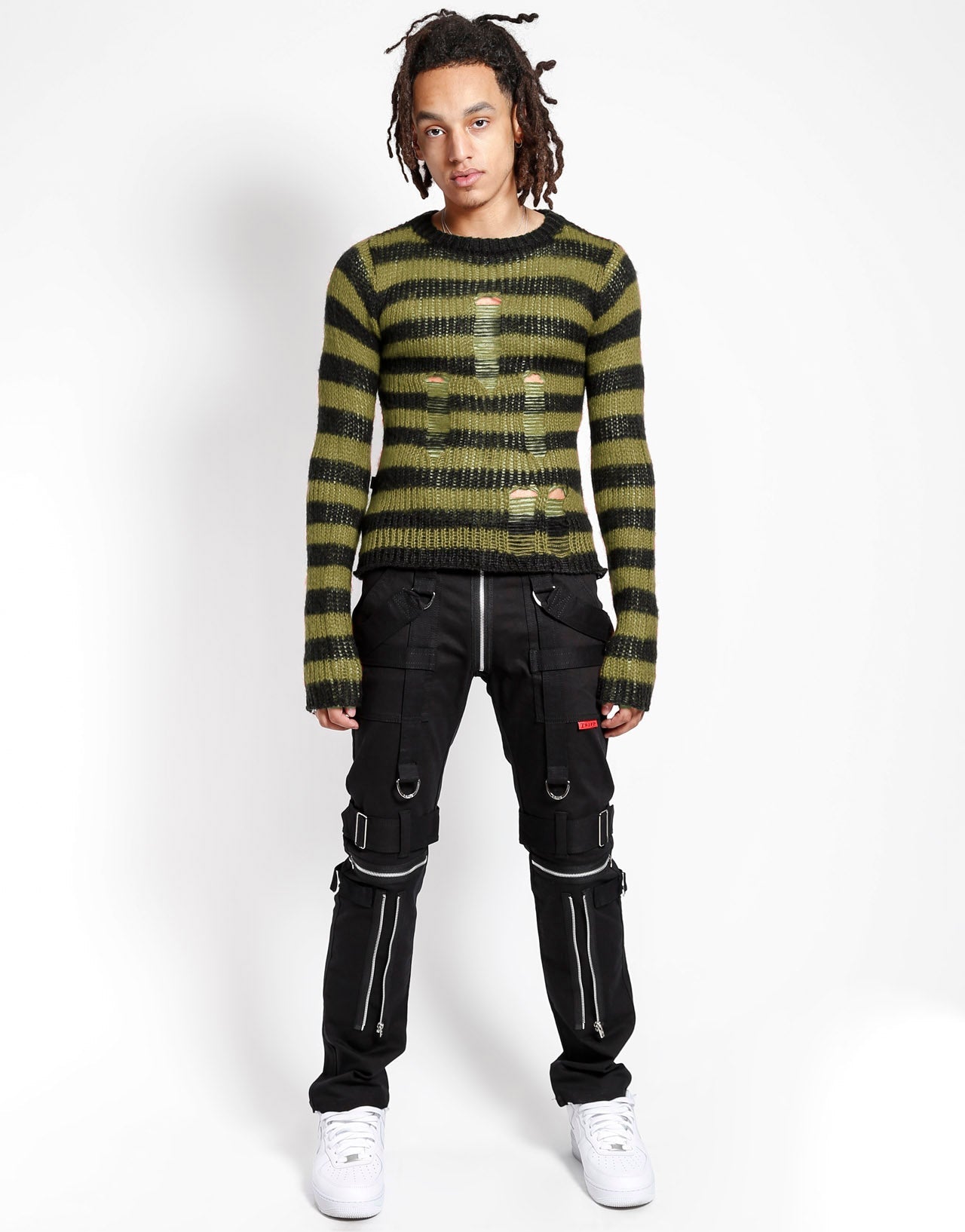 RAG STRIPE SWEATER ARMY