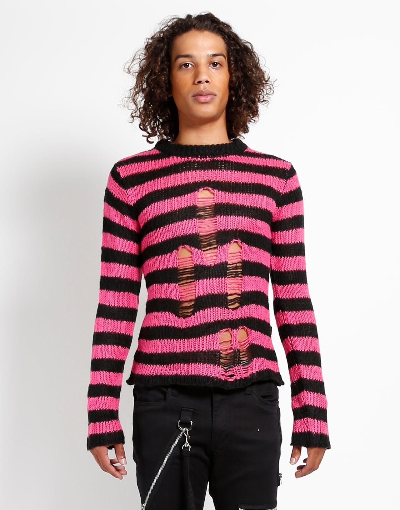 RAG STRIPE SWEATER PINK