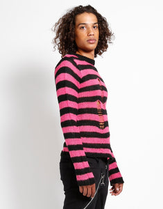 RAG STRIPE SWEATER PINK