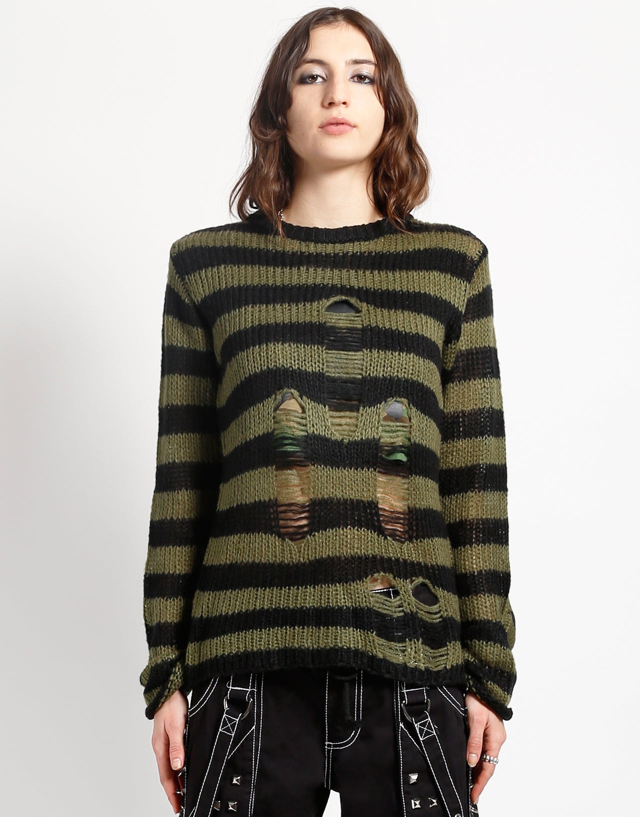 RAG STRIPE SWEATER ARMY