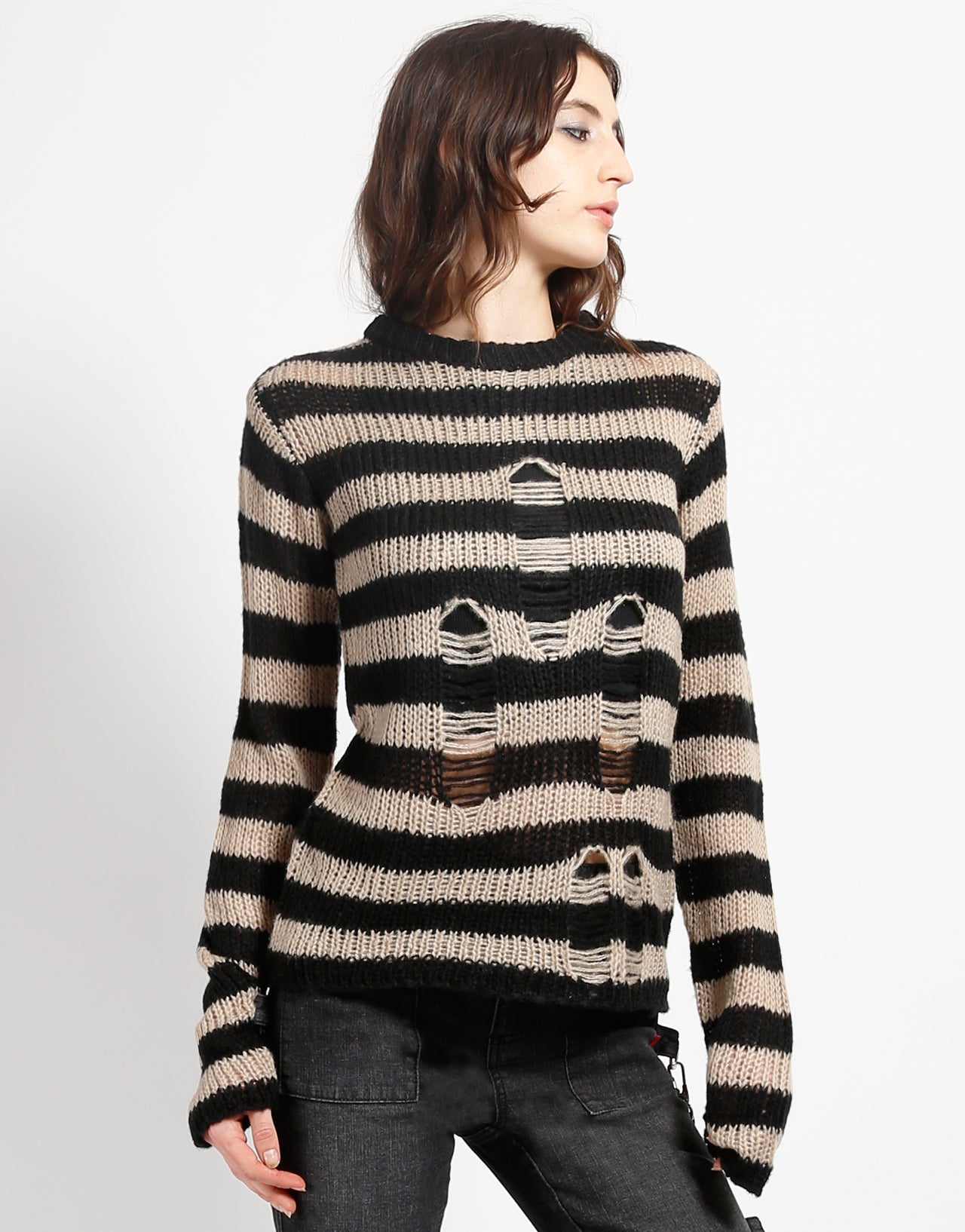 RAG STRIPE SWEATER IVORY