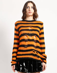 RAG STRIPE SWEATER ORANGE