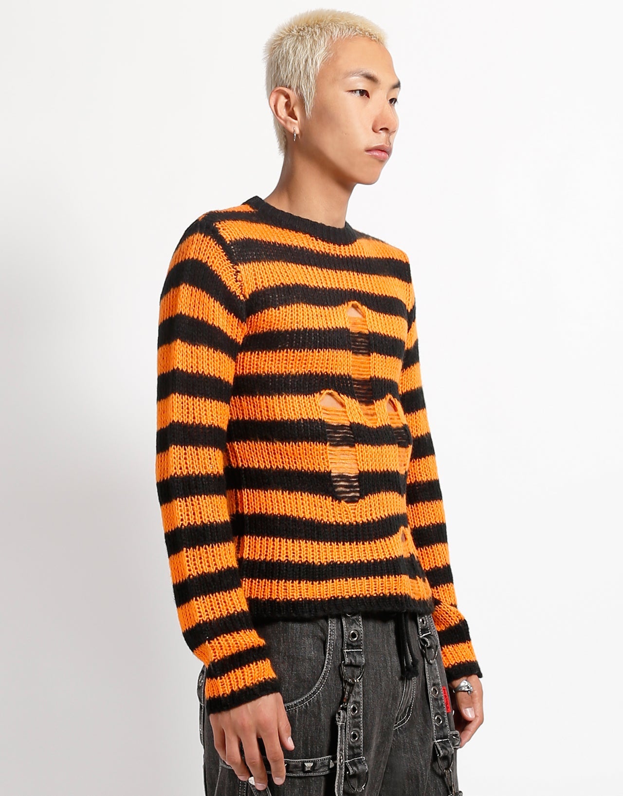 RAG STRIPE SWEATER ORANGE