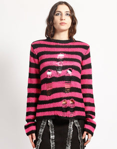 RAG STRIPE SWEATER PINK