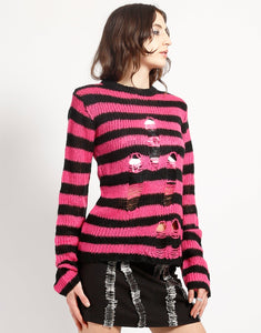 RAG STRIPE SWEATER PINK