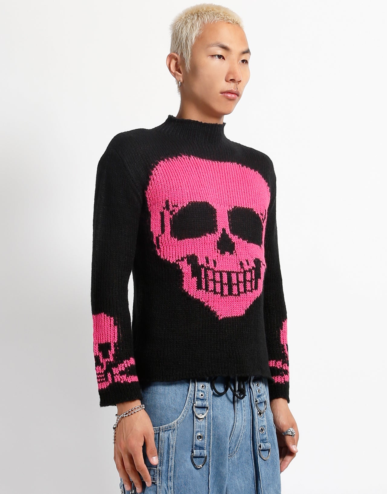 SKULL SWEATER PINK SKULL trashandvaudeville