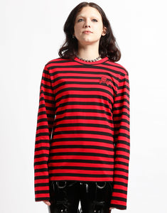 SKULL STRIPE KNIT TOP BLACK/RED