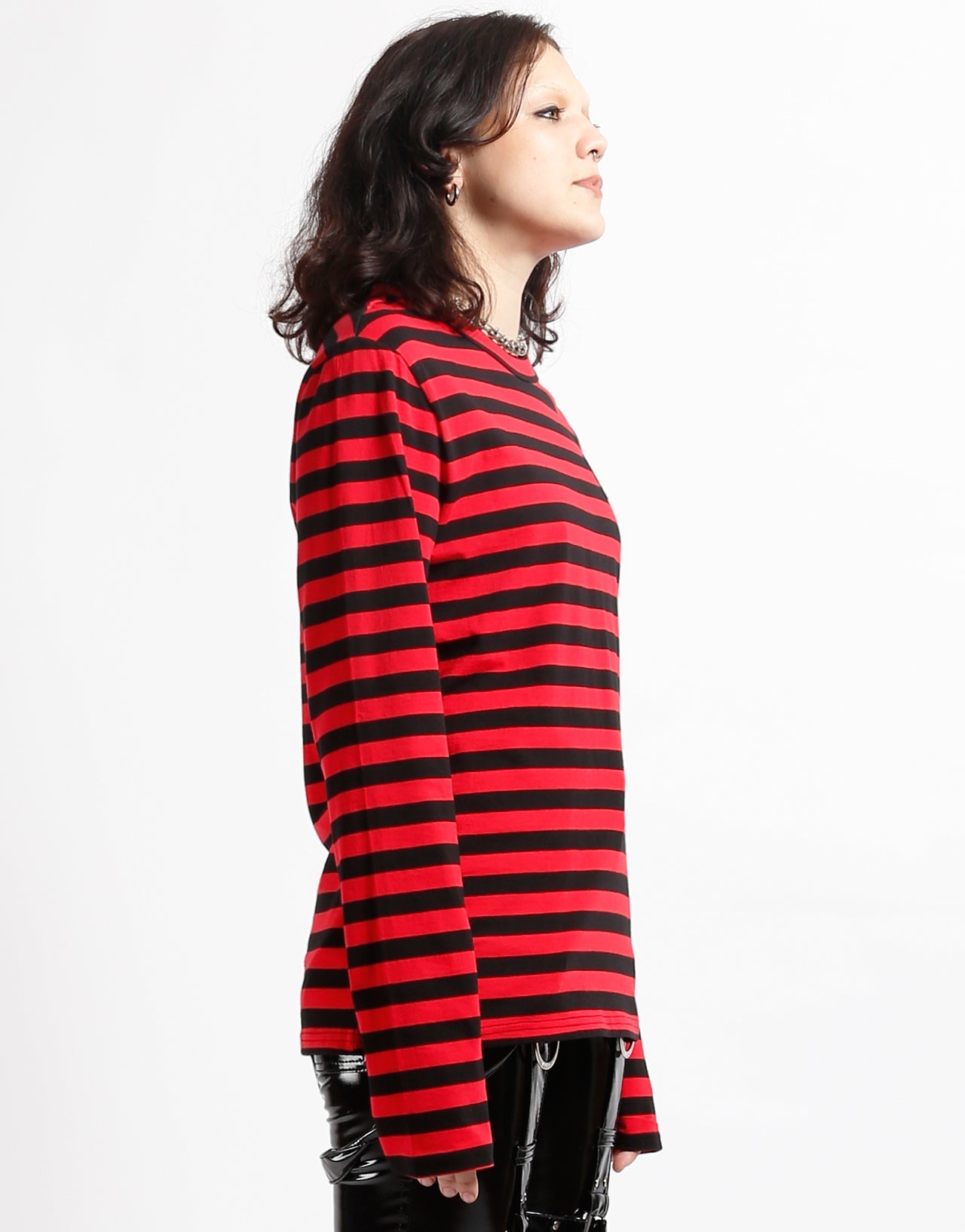 SKULL STRIPE KNIT TOP BLACK/RED