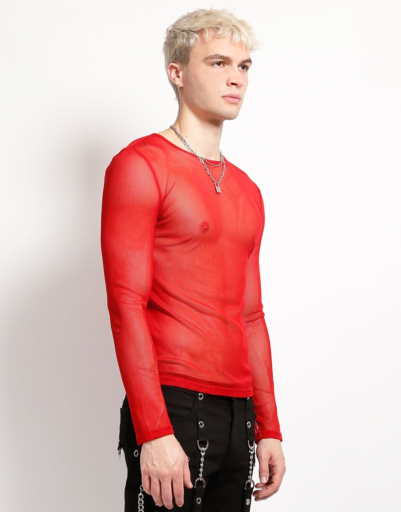 MENS LONG SLEEVE FISHNET RED