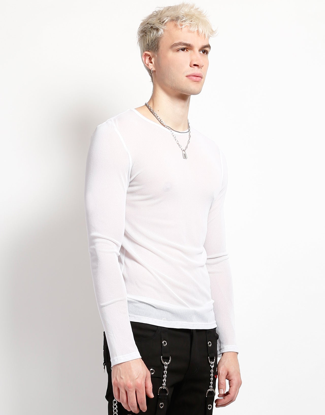 MENS LONG SLEEVE FISHNET WHITE