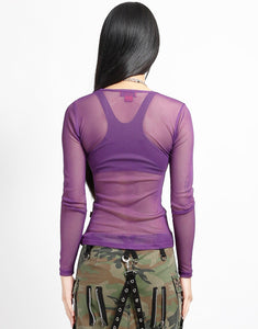 LADIES LONG SLEEVE FISHNET PURPLE