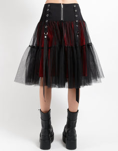 LONG RIBBON TULLE SKIRT RED