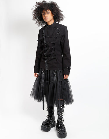 LONG RIBBON TULLE SKIRT BLACK