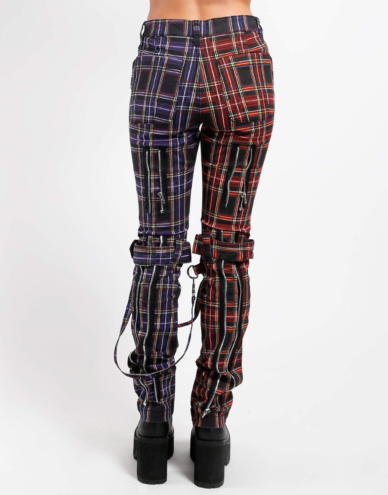 SPLIT LEG BONDAGE PANT BLACK/PURPLE PLAID