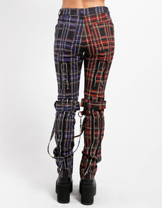 SPLIT LEG BONDAGE PANT BLACK/PURPLE PLAID