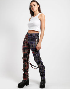 SPLIT LEG BONDAGE PANT BLACK/PURPLE PLAID