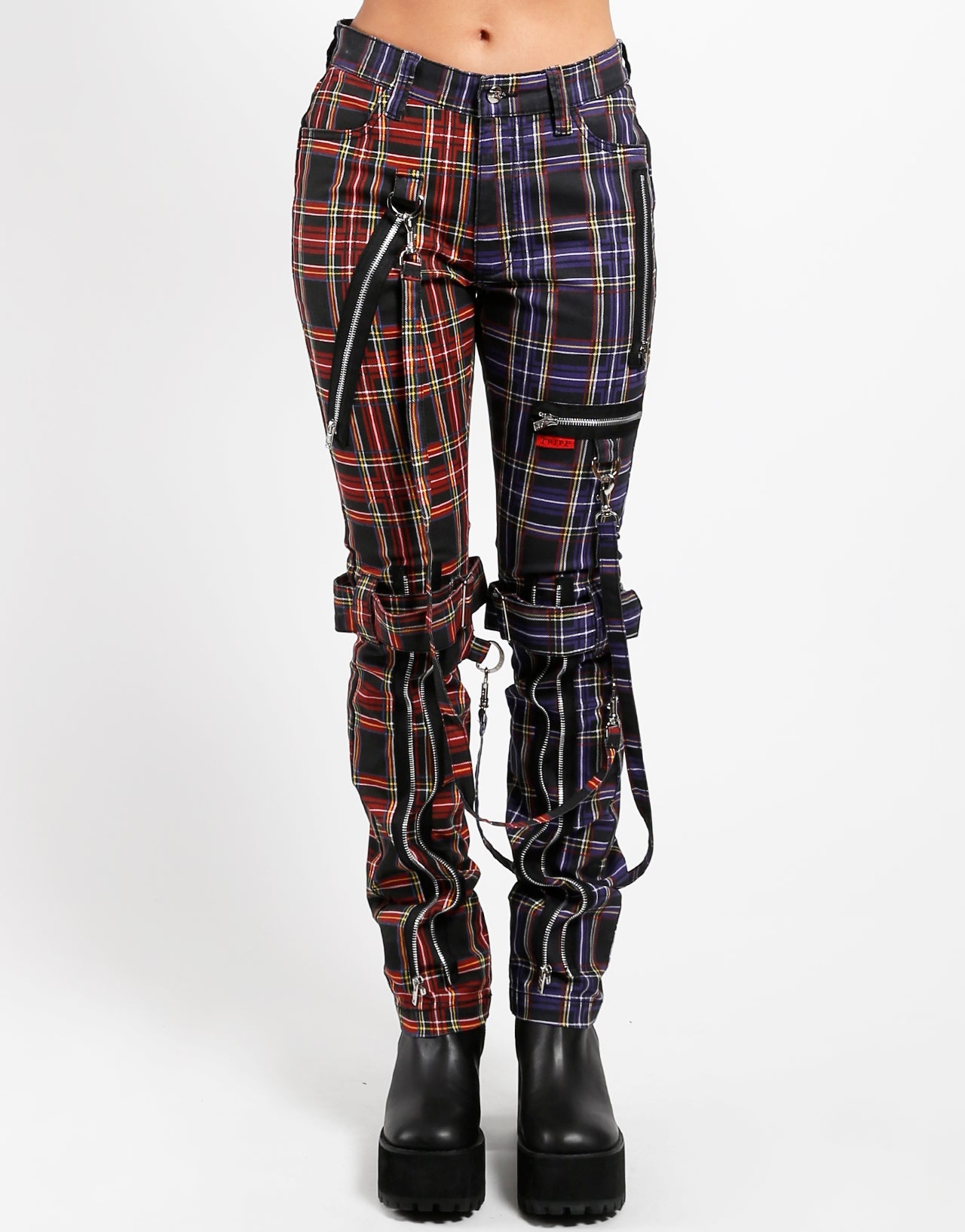 SPLIT LEG BONDAGE PANT BLACK/PURPLE PLAID