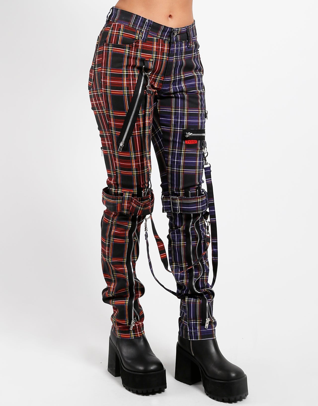 SPLIT LEG BONDAGE PANT BLACK/PURPLE PLAID
