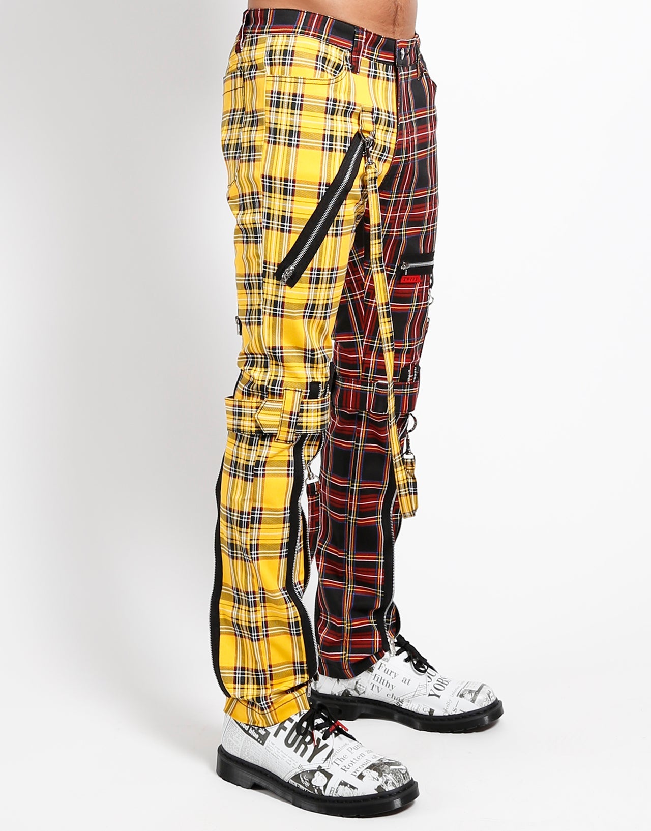 SPLIT LEG BONDAGE PANT YELLOW/BLACK PLAID