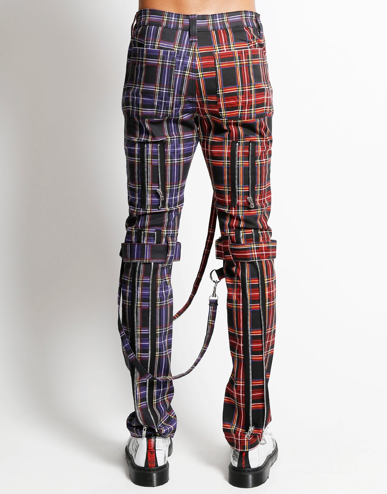 SPLIT LEG BONDAGE PANT BLACK/PURPLE PLAID