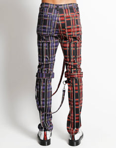 SPLIT LEG BONDAGE PANT BLACK/PURPLE PLAID