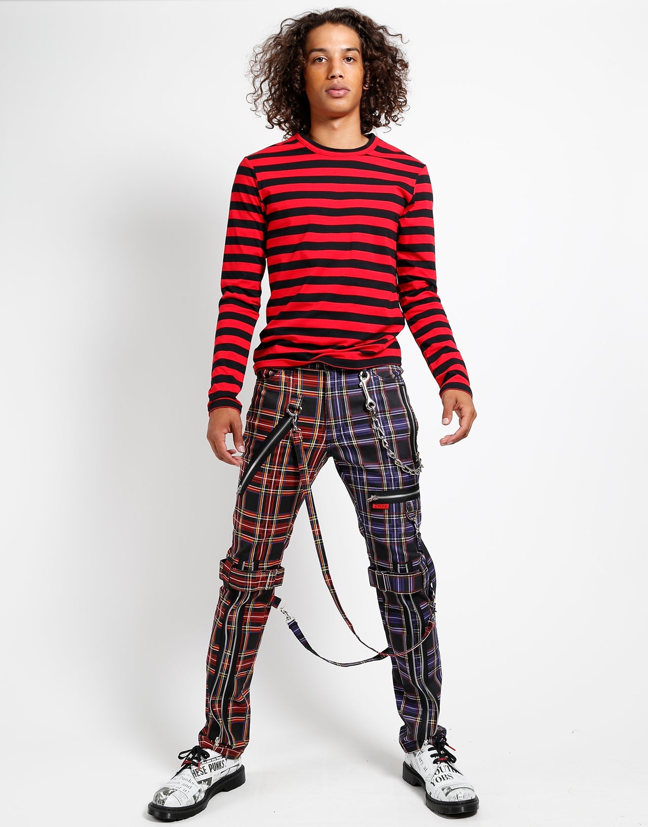 SPLIT LEG BONDAGE PANT BLACK/PURPLE PLAID