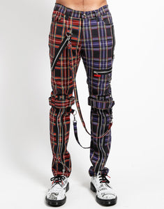 SPLIT LEG BONDAGE PANT BLACK/PURPLE PLAID