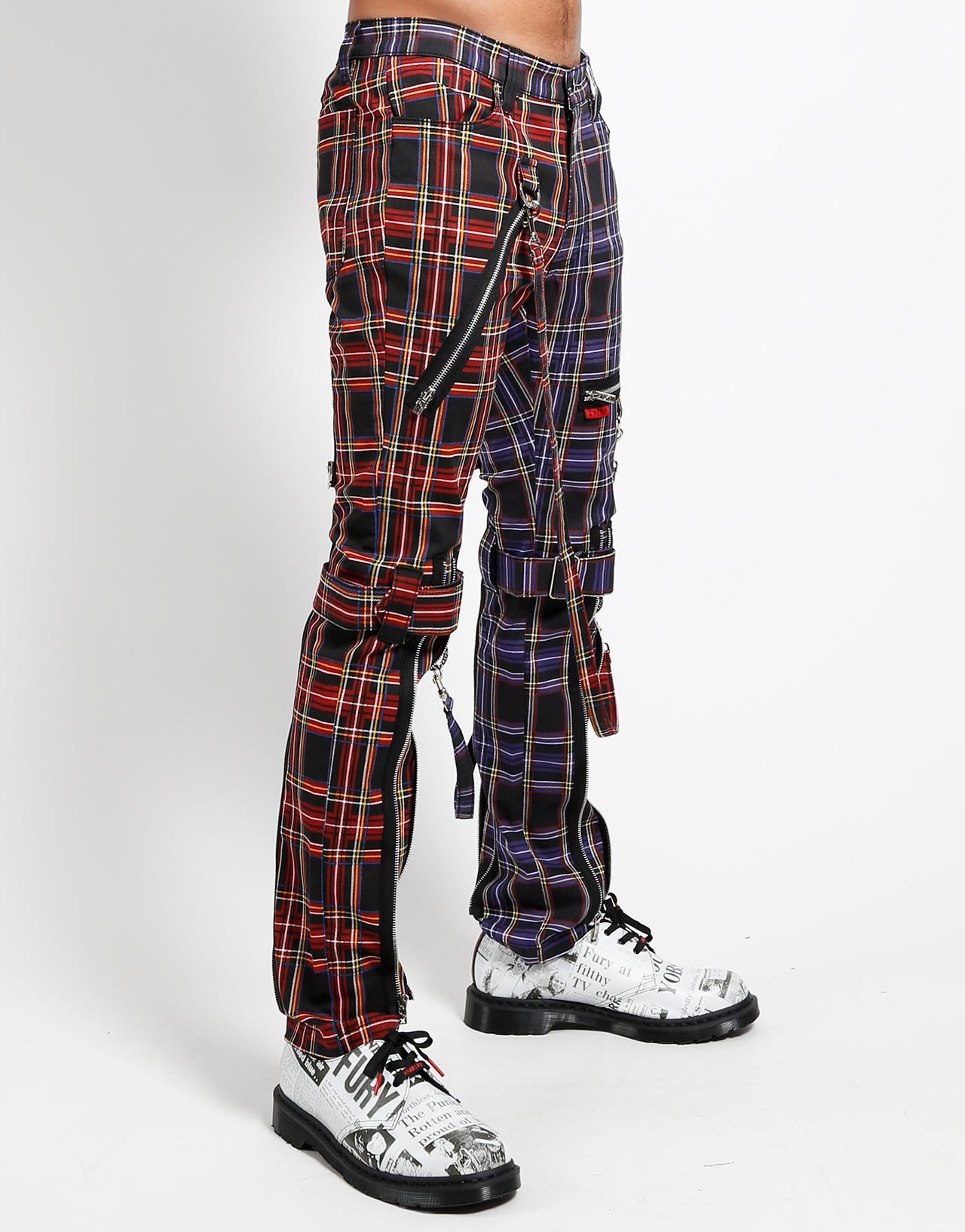 SPLIT LEG BONDAGE PANT BLACK/PURPLE PLAID