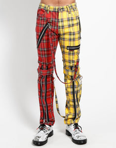 SPLIT LEG BONDAGE PANT RED/YELLOW PLAID