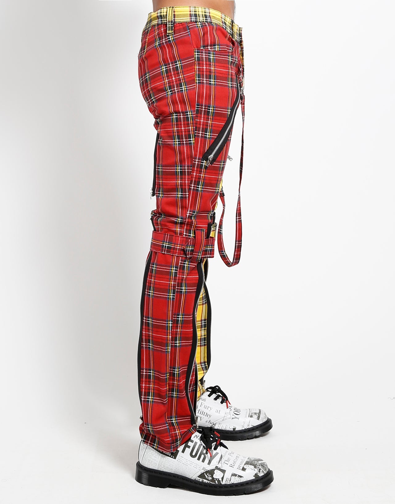 SPLIT LEG BONDAGE PANT RED/YELLOW PLAID