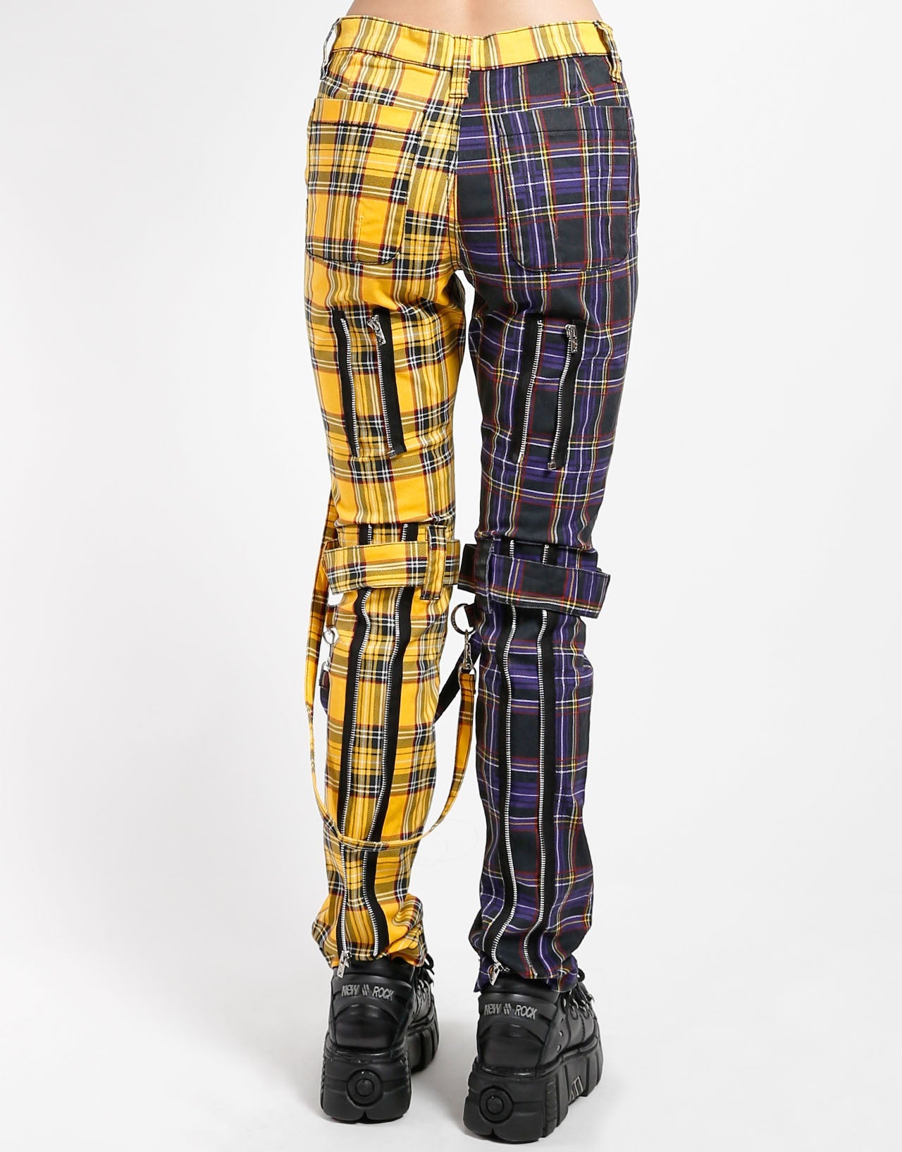 SPLIT LEG BONDAGE PANT PURPLE/YELLOW PLAID