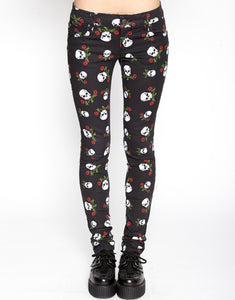 T Back Jeans Skull & Roses Print