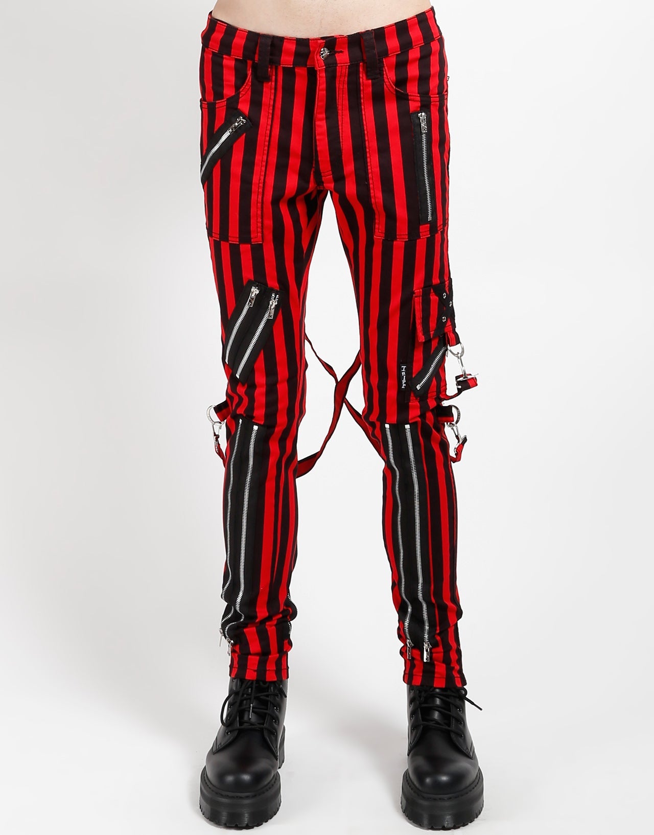 CLASSIC SLIM LEG BONDAGE PANT MEDIUM BLK RED STRIPE