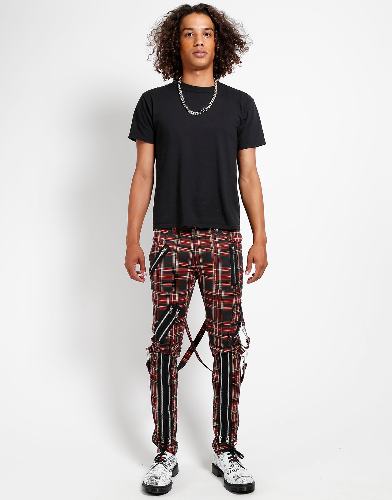 CLASSIC SLIM LEG BONDAGE PANT BLACK PLAID