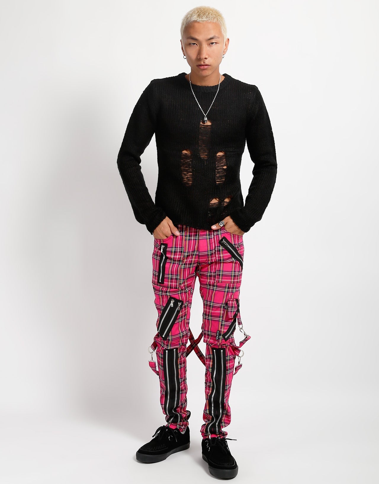 CLASSIC SLIM LEG BONDAGE PANT PINK PLAID