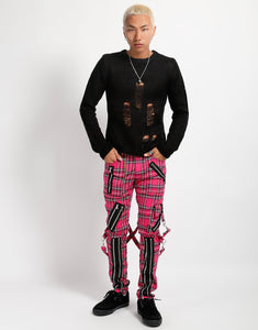 CLASSIC SLIM LEG BONDAGE PANT PINK PLAID