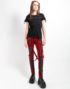 CLASSIC SLIM LEG BONDAGE PANT MEDIUM BLK RED STRIPE