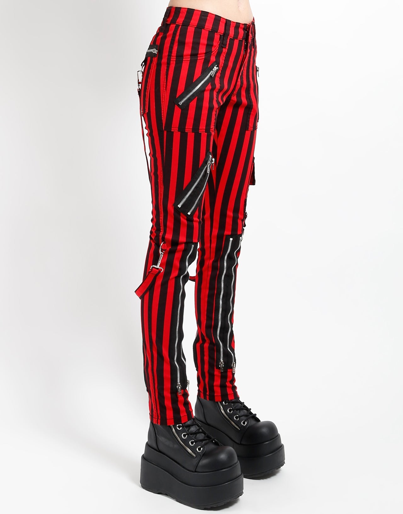 CLASSIC SLIM LEG BONDAGE PANT MEDIUM BLK RED STRIPE