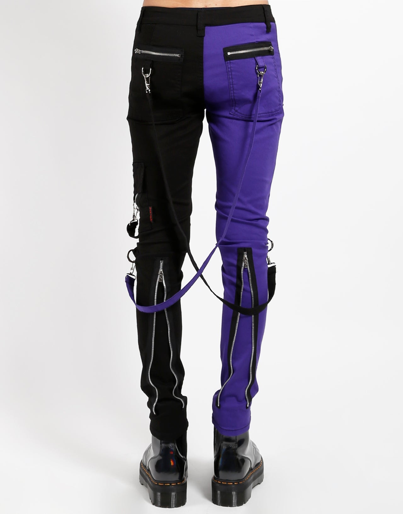 SPLIT LEG BONDAGE PANT BLK PURPLE