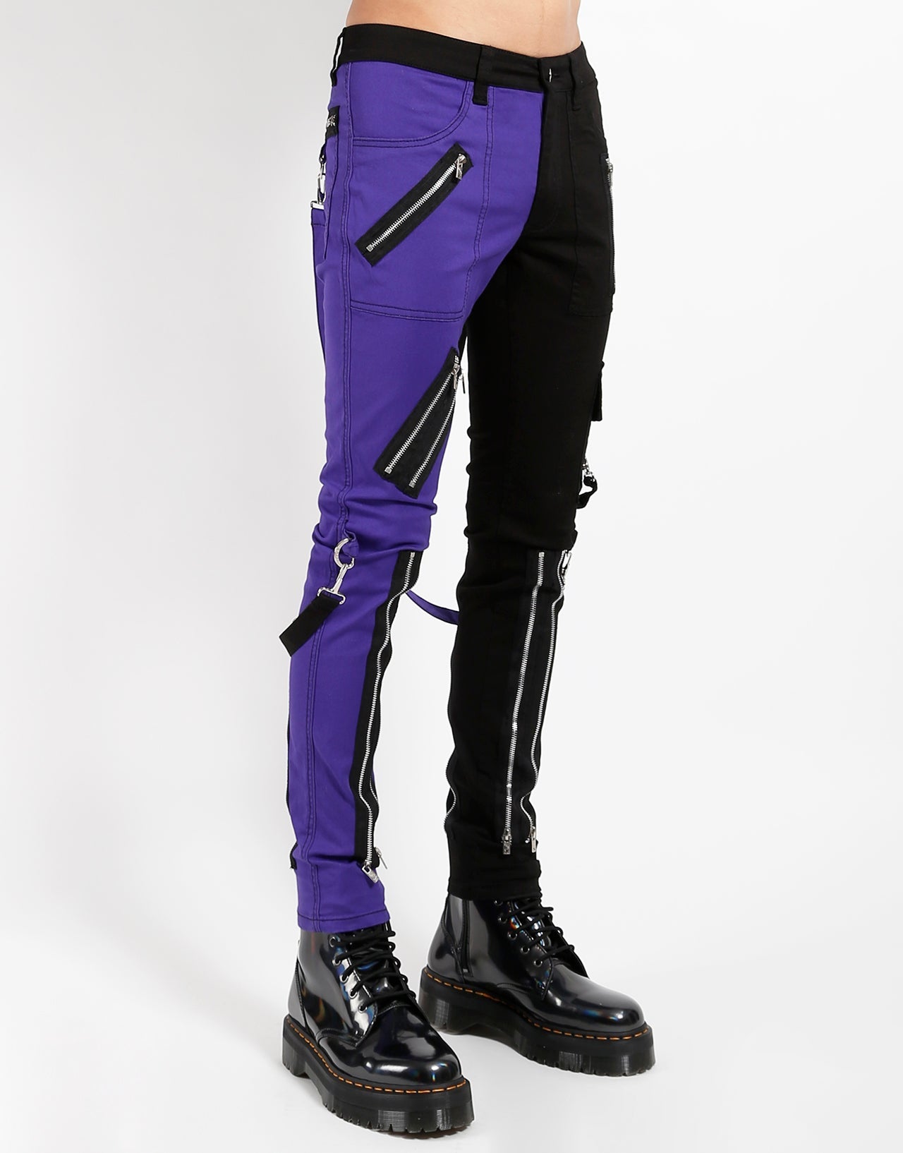 SPLIT LEG BONDAGE PANT BLK PURPLE