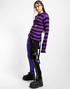 SPLIT LEG BONDAGE PANT BLK PURPLE