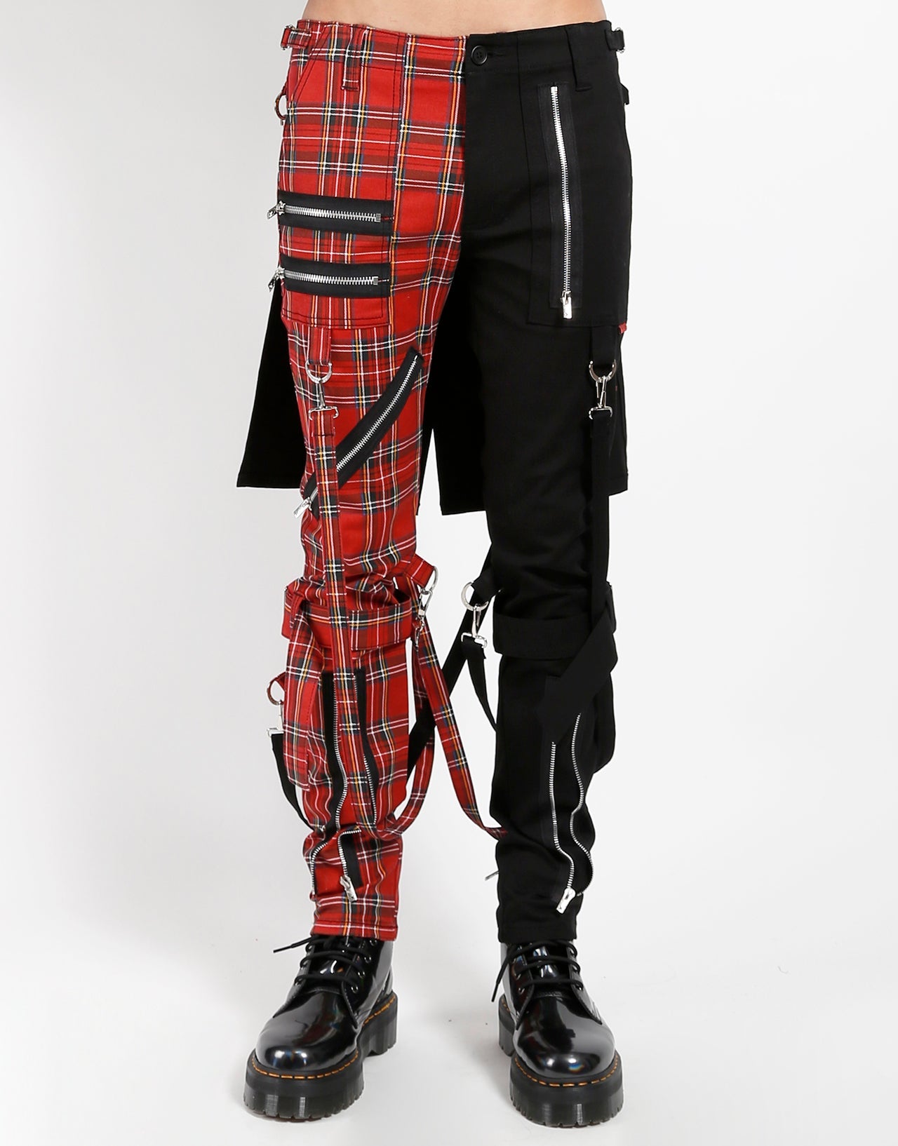 SPLIT LEG BUMFLAP PANT RED PLAID