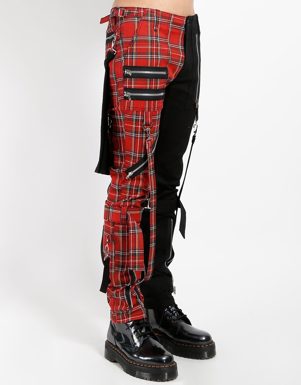 SPLIT LEG BUMFLAP PANT RED PLAID