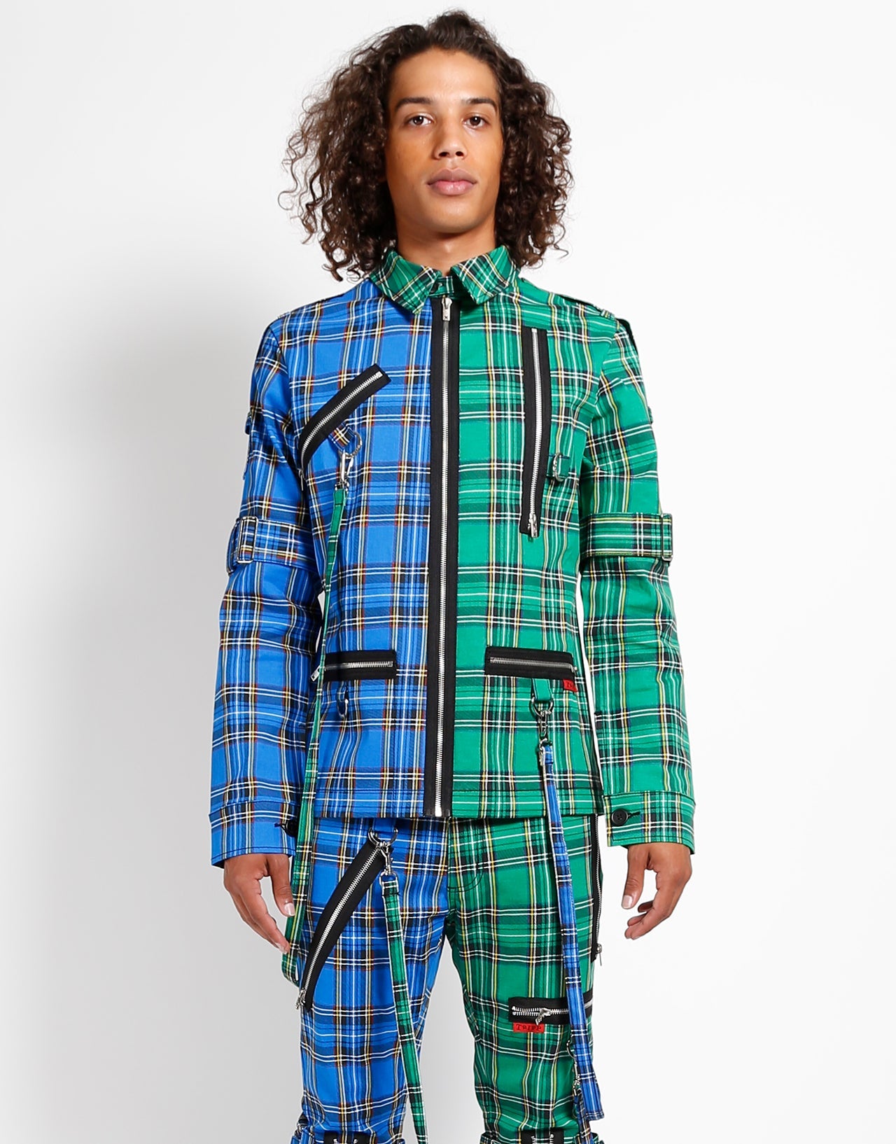 Blue green plaid coat sales