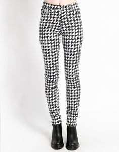 High Waisted T Back Jeans Houndstooth Print