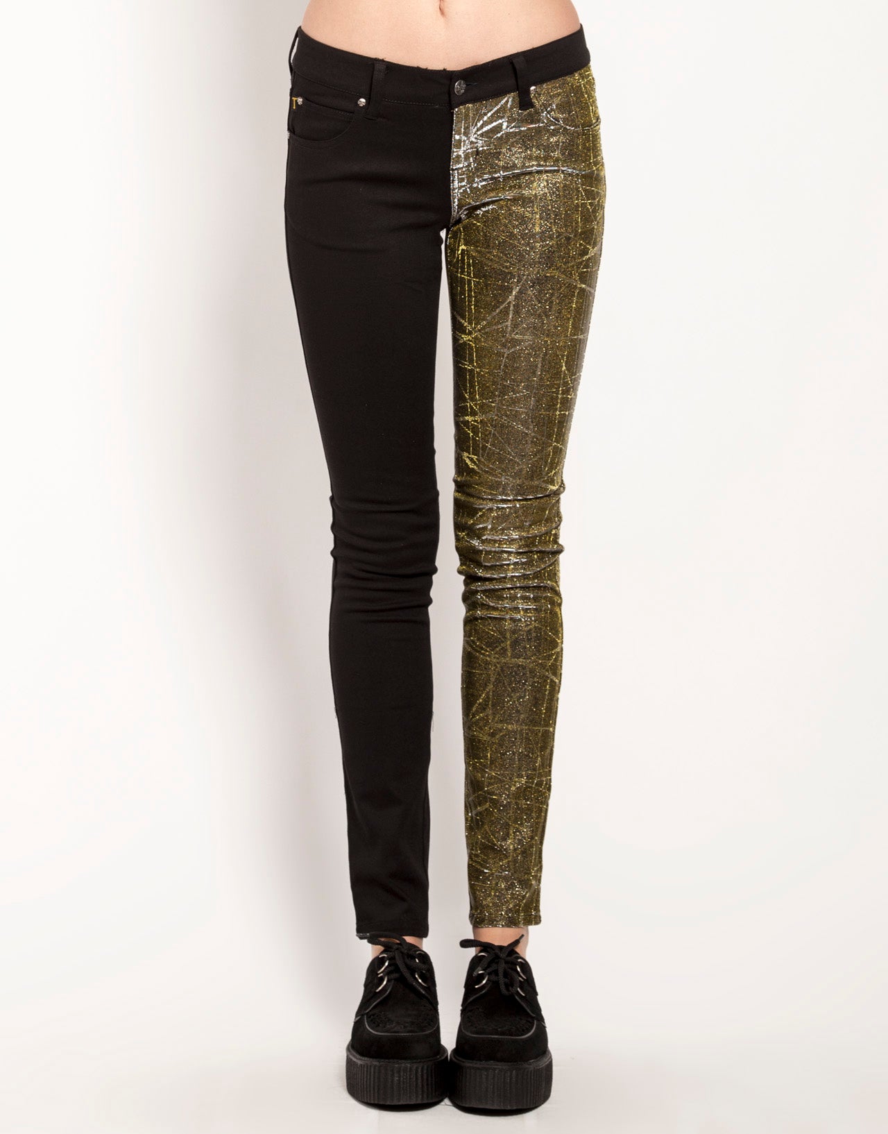 Split Leg Shine On Jeans - Black/Gold