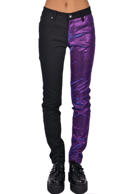 Split Leg Shine On Jeans - Black/Purple