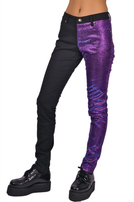 Split Leg Shine On Jeans - Black/Purple