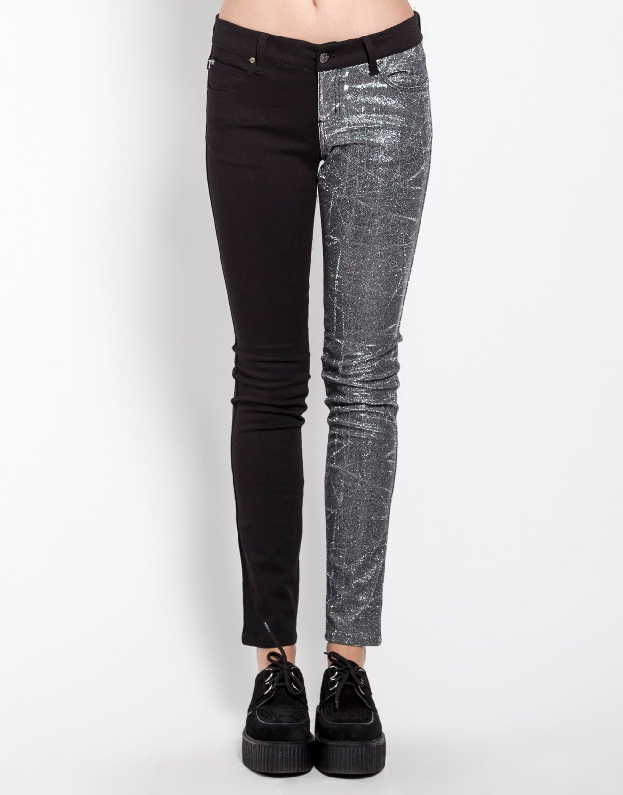 Split Leg Shine On Jeans - Black/Silver
