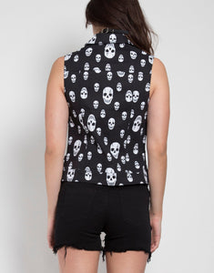 Toxic Skull Jean Jacket Vest